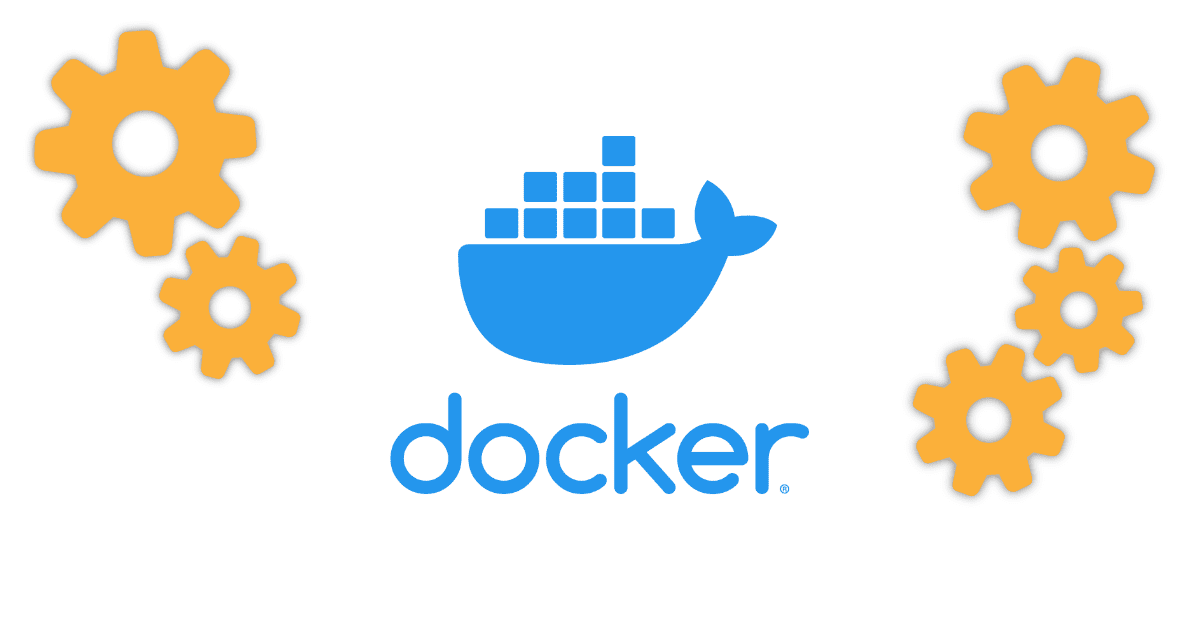 Docker logo and 5 gear wheels