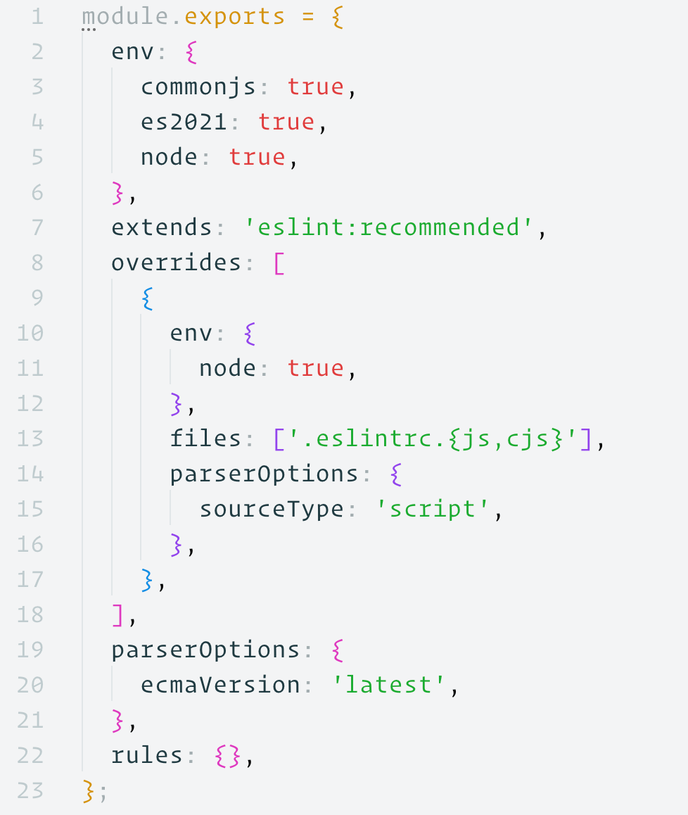 Screenshot of a code snippet showing ESLint configuration settings.