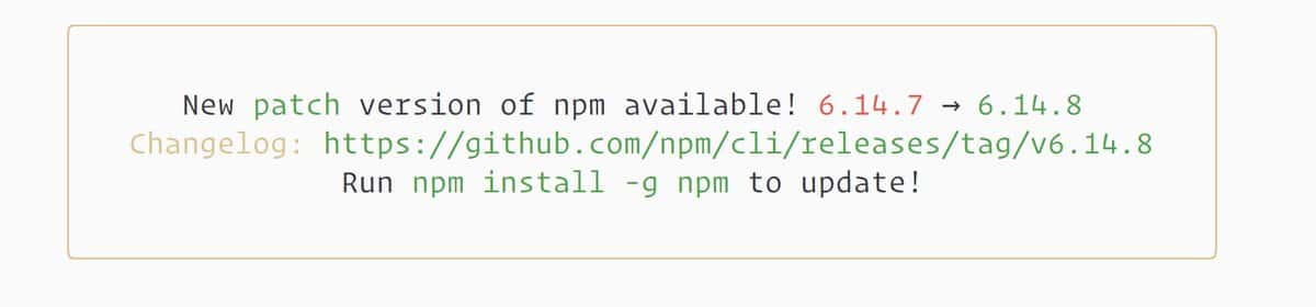 A wild NPM update notification in the terminal has appeared.